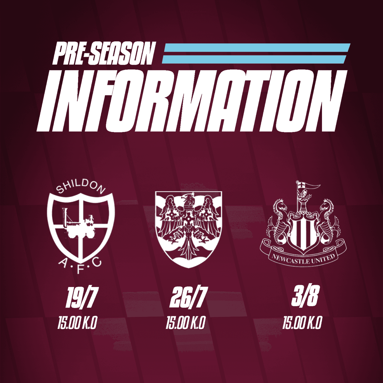 Shildon, Consett, Newcastle Fixture Information